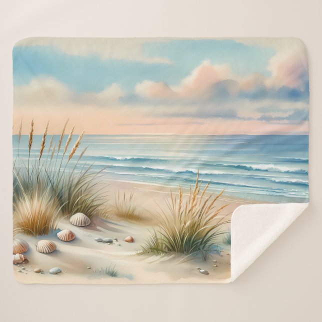 Pastel Coastal Dunes Watercolor Sherpadecke (Vorderseite (Horizontal))