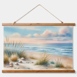 Pastel Coastal Dunes Watercolor Wandteppich Mit Holzrahmen