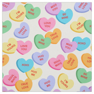 Pastel Color Candy Hearts Valentinstag Stoff