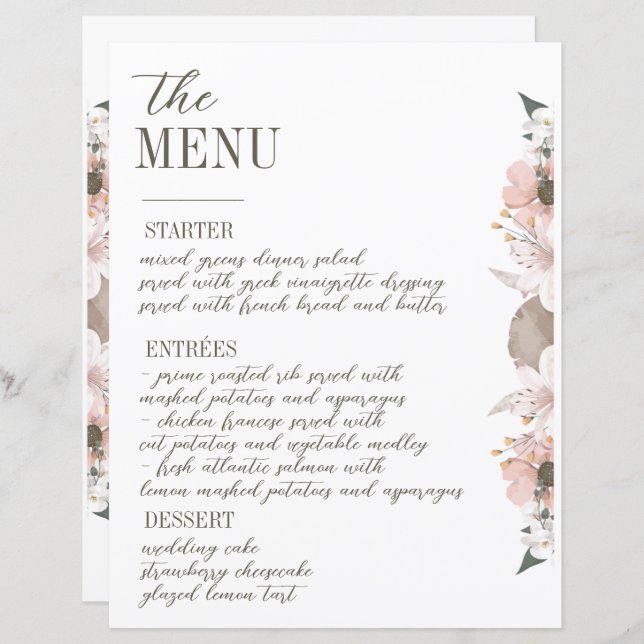 Pastel Color Floral Wedding Menu (Vorne/Hinten)