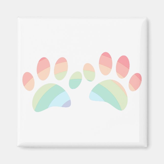 Pastel Color Rainbow Dog Paw Prints Magnet (Vorne)