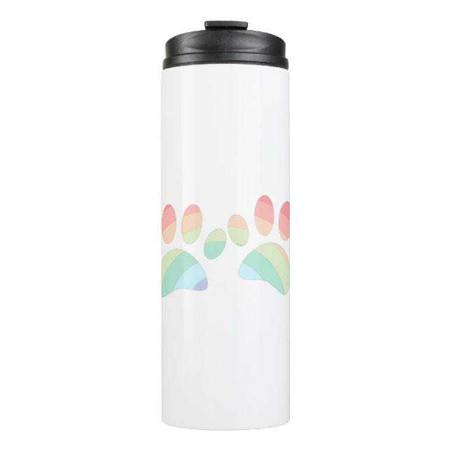 Pastel Color Rainbow Dog Paw Prints Thermosbecher (Vorderseite)