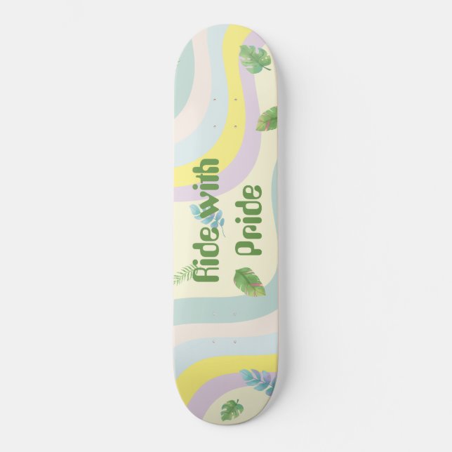 Pastel Color Soft Aesthetic Rainbow Leaves Skateboard (Vorderseite)