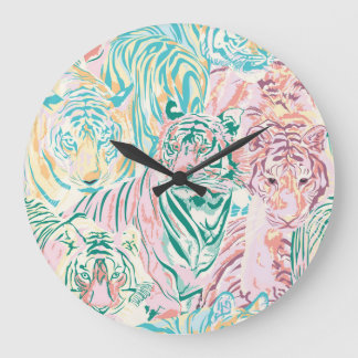 Pastel Color Tiger Art Muster Große Wanduhr