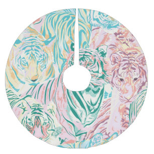 Pastel Color Tiger Art Muster Polyester Weihnachtsbaumdecke