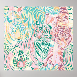 Pastel Color Tiger Art Muster Poster