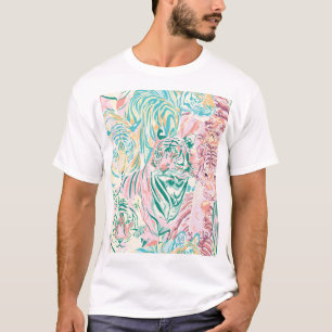 Pastel Color Tiger Art Muster T-Shirt