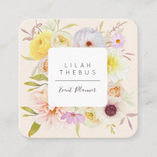 Pastel Colored Floral Square Business Card Telefonnummerkarte
