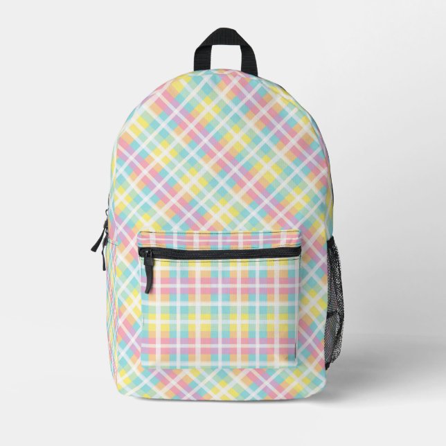 Pastel Colored Kariert Bedruckter Rucksack (Vorderseite)