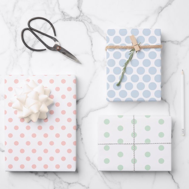Pastel Colored Polka Dot Geschenkpapier Set (Vorderseite)