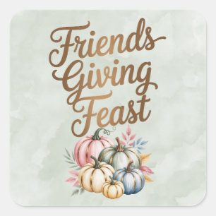 Pastel Colored Pumpkins Friendsgiving Fest Quadratischer Aufkleber