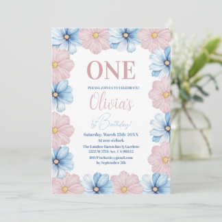 Pastel Colorful Daisy Blume 1. Geburtstag Einladung
