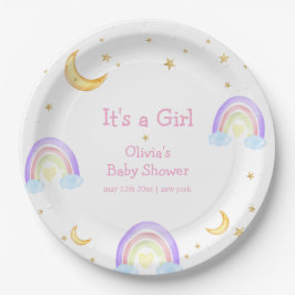Pastel Colorful Rainbow Moon Star Baby Dusche Pappteller