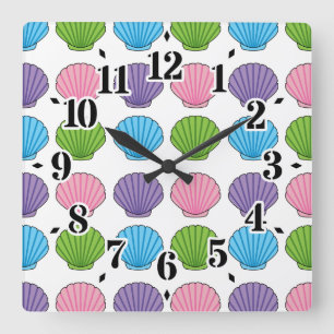 Pastel Colorful Seashell Pack Quadratische Wanduhr