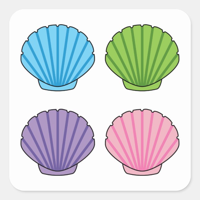 Pastel Colorful Seashell Pack Quadratischer Aufkleber (Vorderseite)
