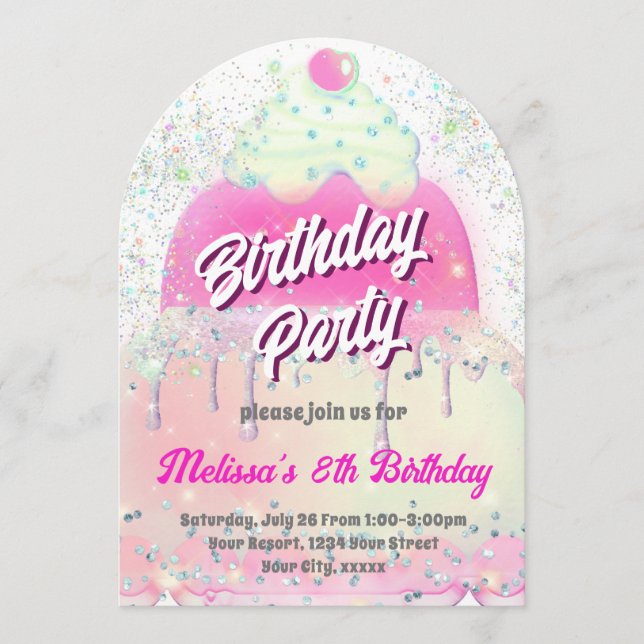 pastel colors cake design girl Birthday Party Einladung (Vorderseite)