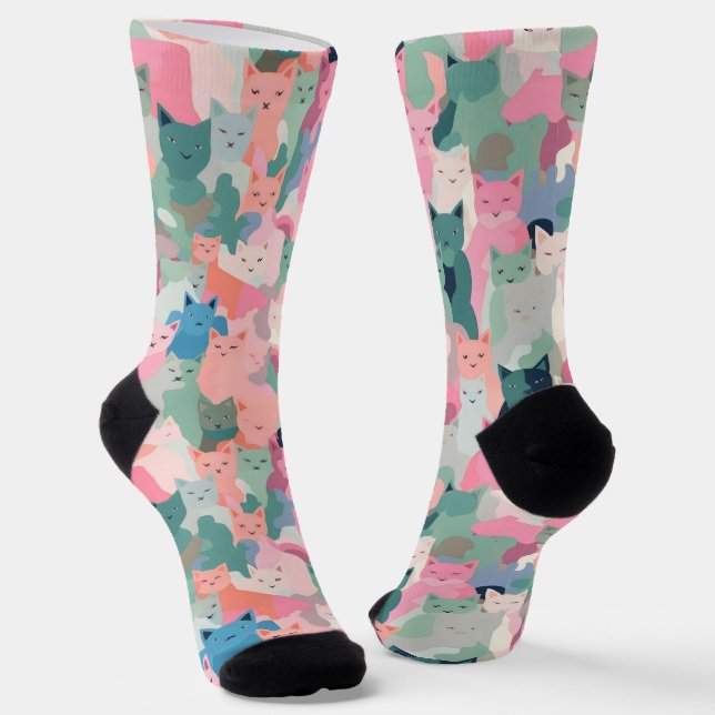 Pastel Colors Cat Camouflage Socken (Gewinkelt)
