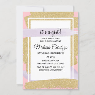Pastel Colors Gold Glitzer Es ist ein Mädchen Nied Einladung