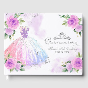 Pastel Colors Gown Floral Quinceanera Gästebuch
