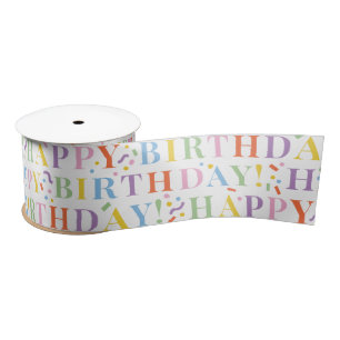 Pastel Colors Happy Geburtstagstext mit Confetti Satinband
