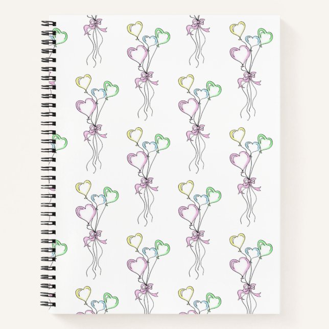 Pastel Colors Heart Balloons Notebook Notizbuch (Vorderseite)