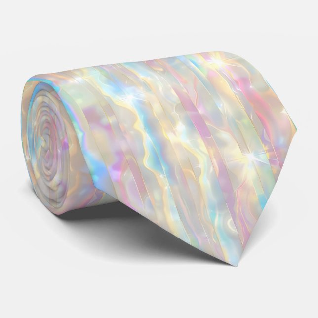 Pastel Colors Shimmering Iridescent Stripes Patter Krawatte (Gerollt)