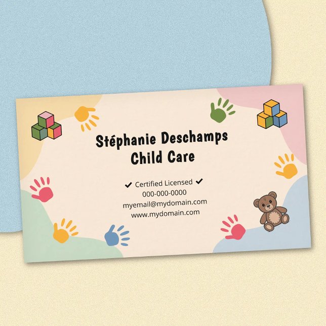 Pastel Colors & Teddy Bear - Child Care Visitenkarte (Pastel Colors & Teddy Bear - Child Care Business Card)