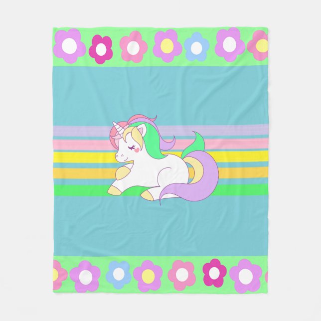 Pastel Colors Unicorn und Rainbow Fleece Blanket (Vorderseite)