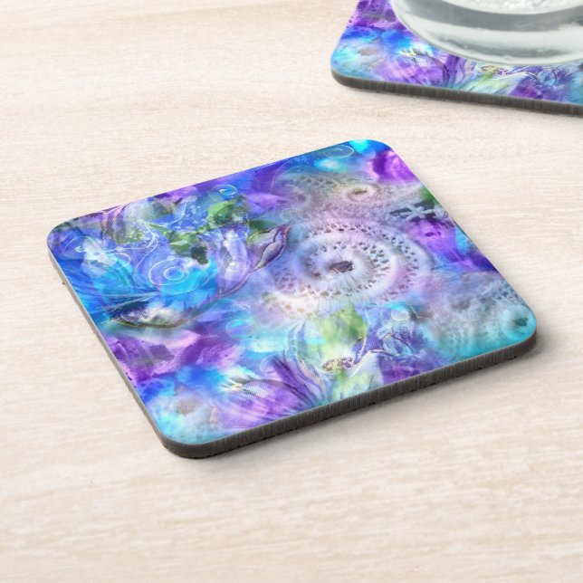 Pastel Colors Whimsical Abstrakt Blue Lila Green Getränkeuntersetzer (Linke Seite)