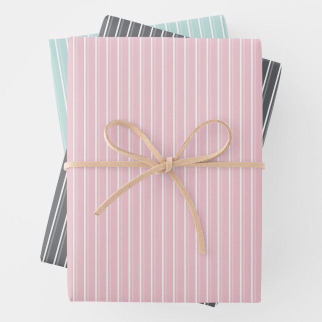 Pastel combination of Gray, Pink, Mint Stripes Geschenkpapier Set (Beispiel)
