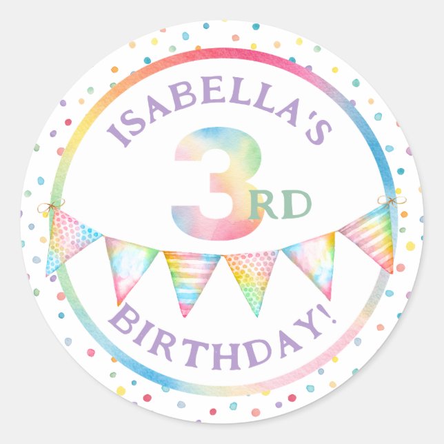 Pastel Confetti 3. Geburtstag Gunststicker Runder Aufkleber (Vorderseite)