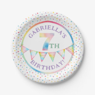 Pastel Confetti 7. Geburtstagsparty Tellers Pappteller