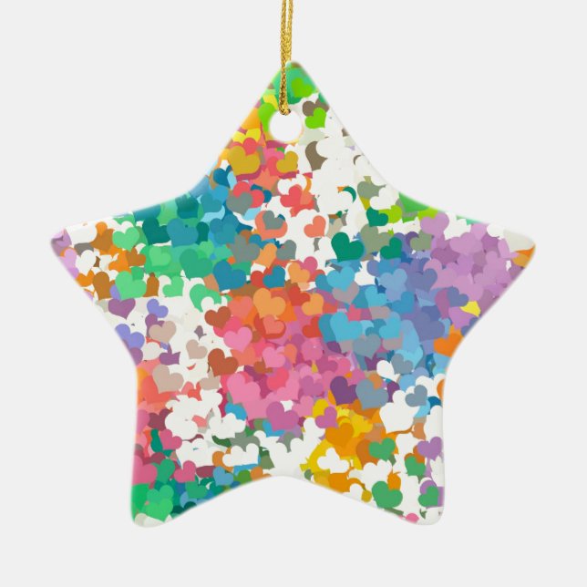 Pastel Confetti Hearts Keramikornament (Vorne)
