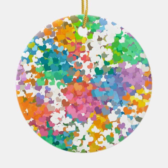 Pastel Confetti Hearts Keramikornament (Vorne)