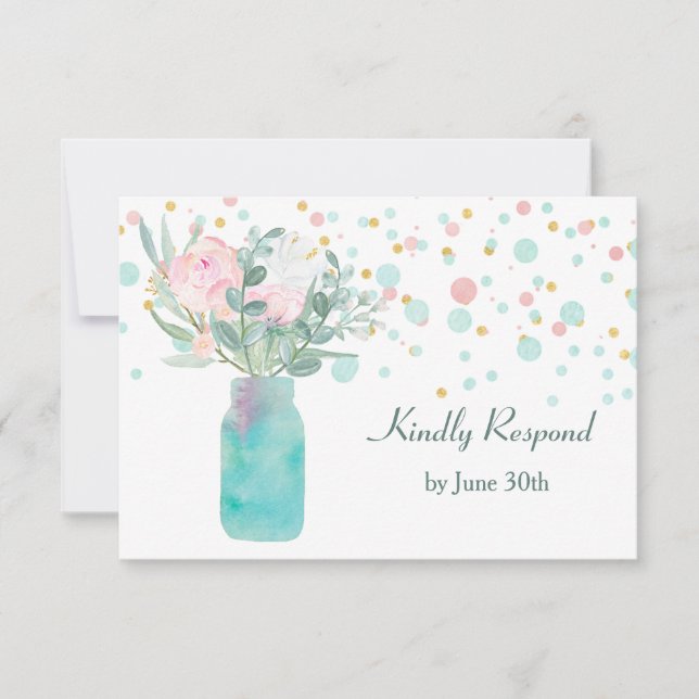 Pastel Confetti Mason Jar Wedding RSVP (Vorderseite)