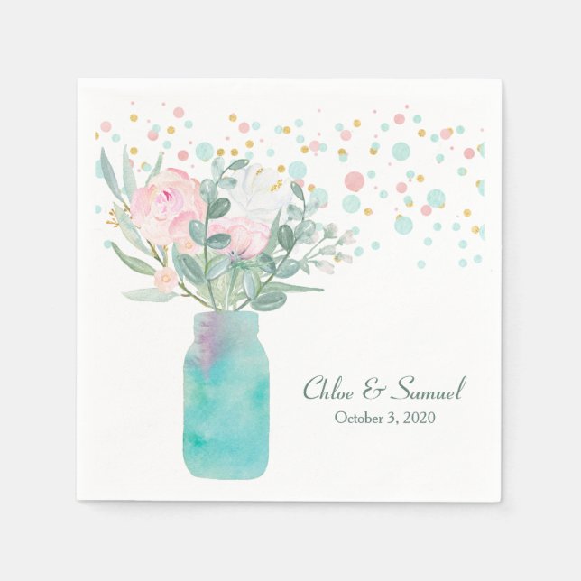 Pastel Confetti Mason Jar Wedding Serviette (Vorderseite)