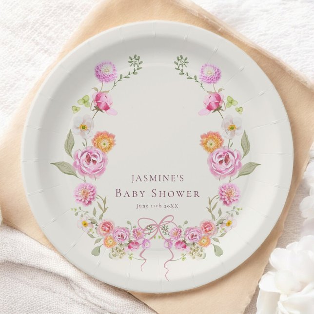 pastel coquette Floral Wreath Baby Shower  Pappteller (Von Creator hochgeladen)