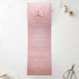 Pastel Coral Pink Lila Heart Leaf Tree Hochzeit Dreifach Gefaltete Einladung