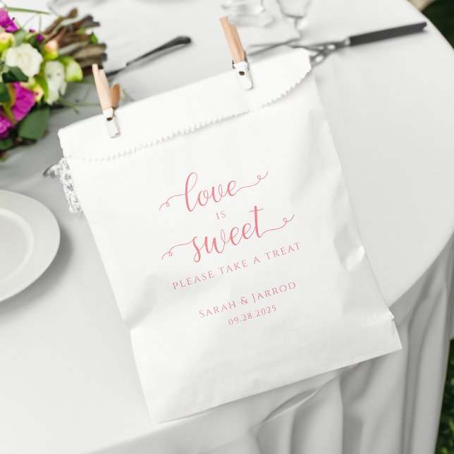 Pastel Coral Pink Süße Leckerei Hochzeit Geschenktütchen (Pastel Coral Pink Sweet Treat Wedding Favor Bag)