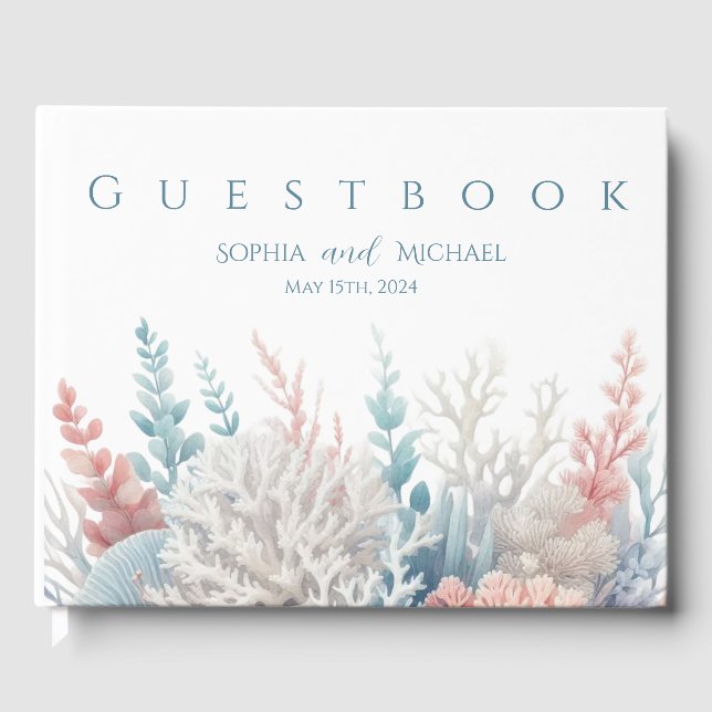 Pastel Coral Reef-Beach Wedding Guest Book Gästebuch (Vorderseite)