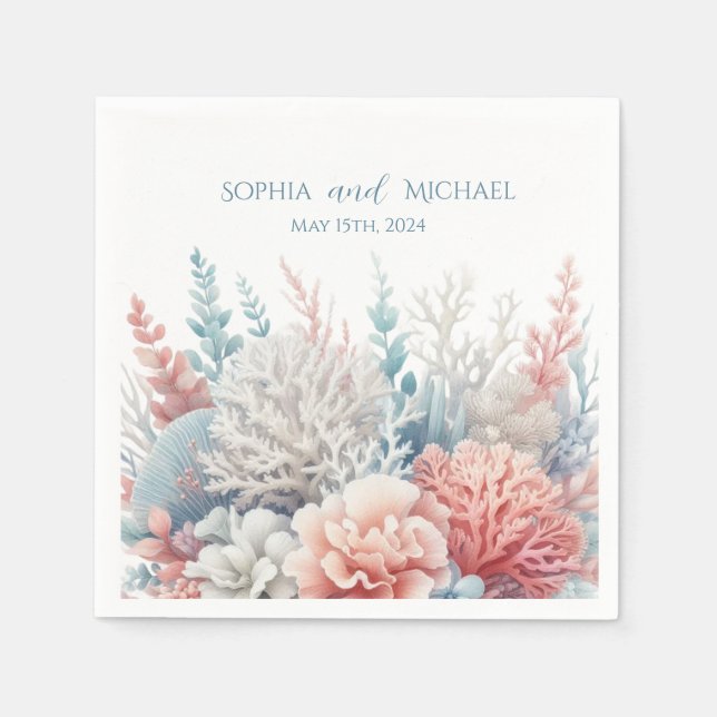 Pastel Coral Reef Beach Wedding - Napkins Serviette (Vorderseite)