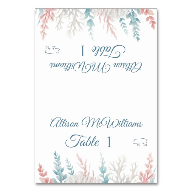 Pastel Coral Reef Beach Wedding-Pork Icon- Tischnummer (Vorderseite)