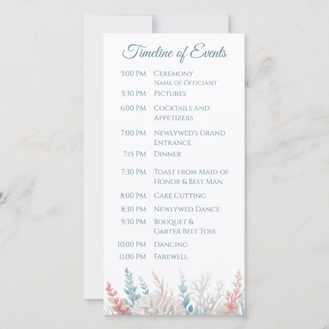 Pastel Coral Reefs - Hochzeitsprogramm am Strand - (Rückseite)