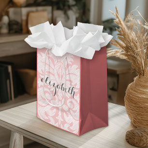 Pastel Coral und Gray Damask Suite für Frauen Mittlere Geschenktüte