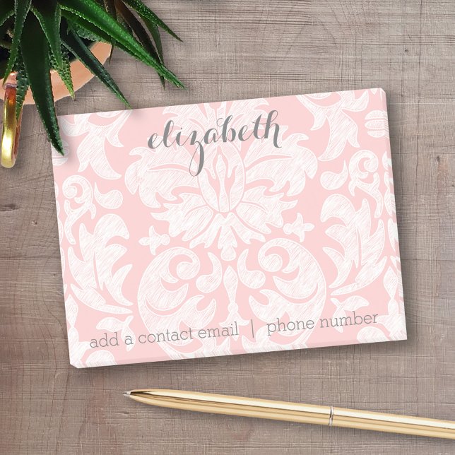 Pastel Coral und Gray Damask Suite für Frauen Post-it Klebezettel (Personalized Post-it notes - add your name and other text)