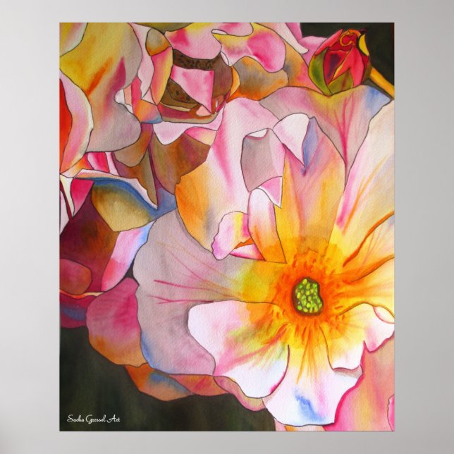 Pastel Cornelia Rose Aquarellbilder Poster (Vorne)