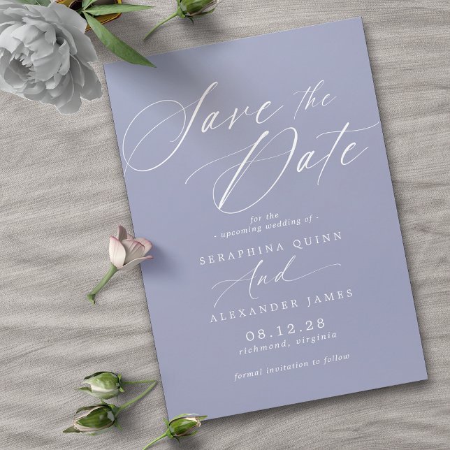 Pastel Cornflower Blue | Einfache moderne Schrift Save The Date (Von Creator hochgeladen)