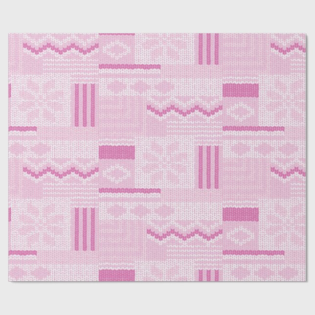 Pastel Cosy Pink Fair Isle Winter Strick Weihnacht Geschenkpapier (Flach)