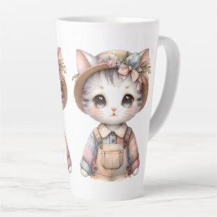 Pastel-Cotattecore-Katze in Overalls & Strohhut Milchtasse