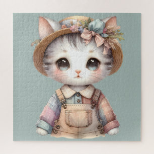 Pastel-Cotattecore-Katze in Overalls & Strohhut Puzzle